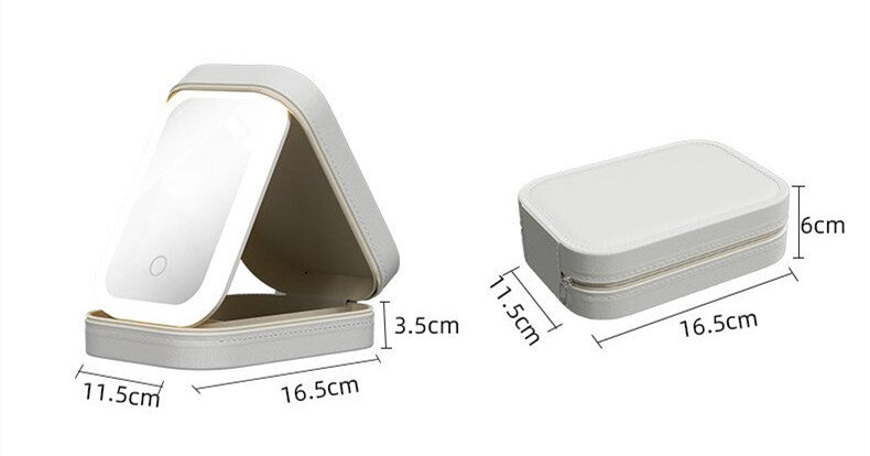 Sminkspegel med LED-ljus & Förvaring – Bärbar Sminkorganizer för Resan & Hemma