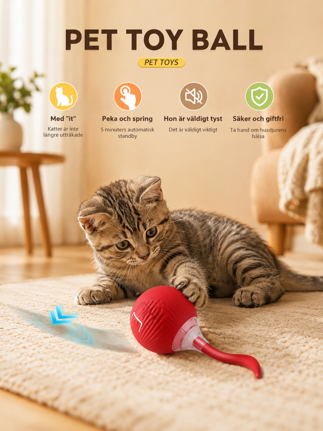 🐾 Interaktiv Kattboll med Stark Drivkraft & Fågelljud